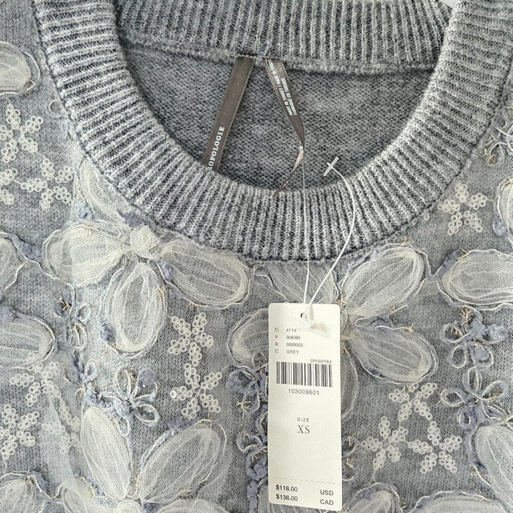 NWT Anthropologie 3D Floral Embellished Sweater Tee - Picture 4 of 5
